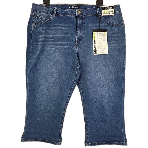 d.jeans ~Woman Plus Size 22W~ Blue Denim Recycled Denim Rolled Capri Jeans NWT. - Picture 15 of 15